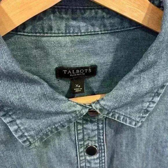 Talbots Women’s Classic Cotton Shirt Denim Blue Button Down Plus Petite Size XP - Picture 6 of 9